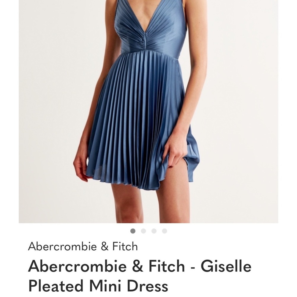 Abercrombie & Fitch Giselle‎ Pleat Mini Dress Blue Satin M Wedding Cocktail NWT - Picture 2 of 11